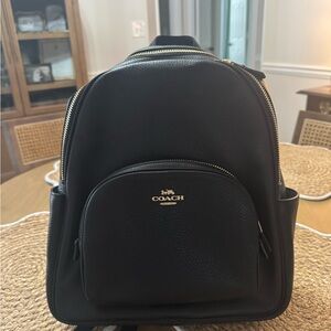 Coach Black Leather Backpack with Gold Accents